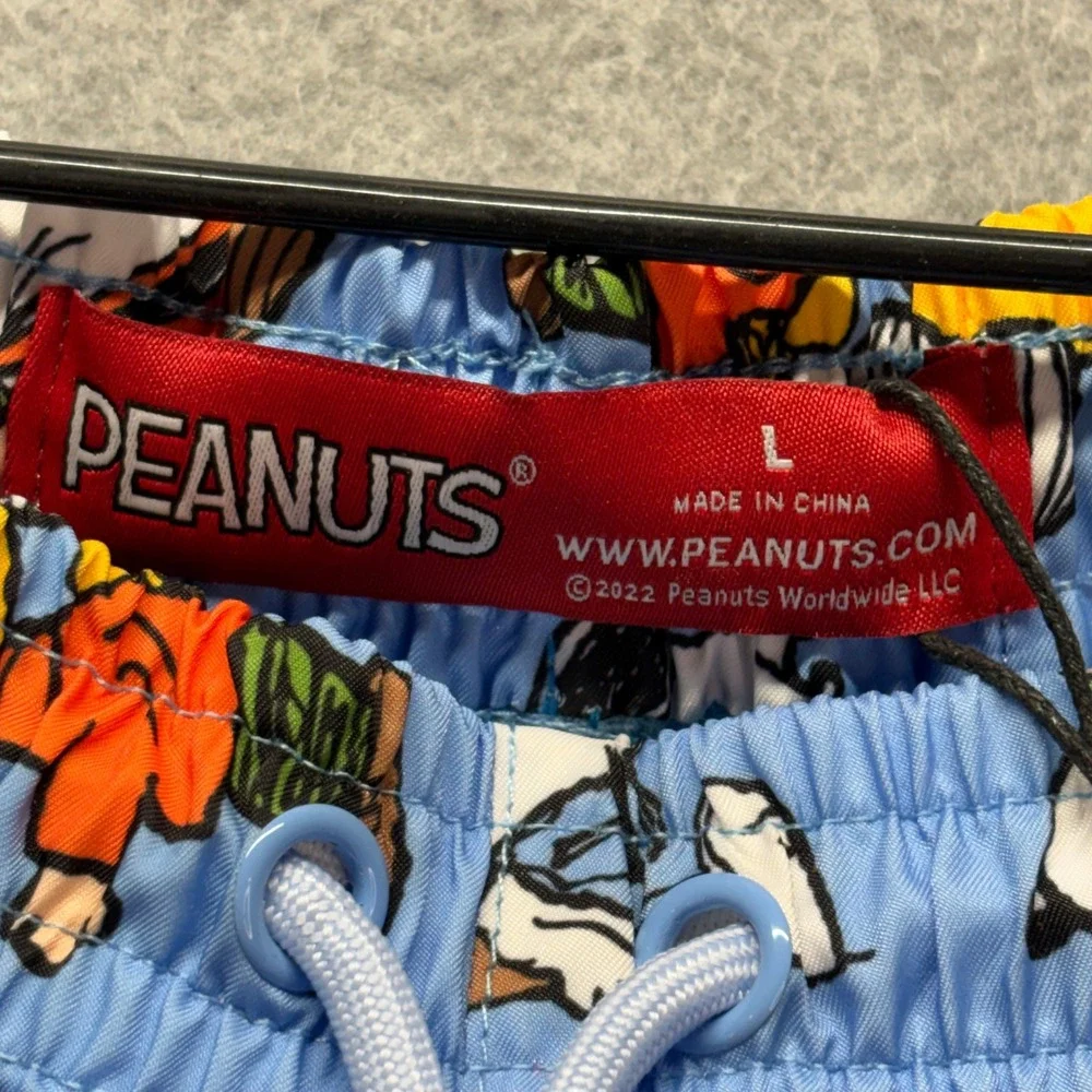 Peanuts Snoopy Charlie Brown Swim Trunks Mens Large Blue All Over Print NWT